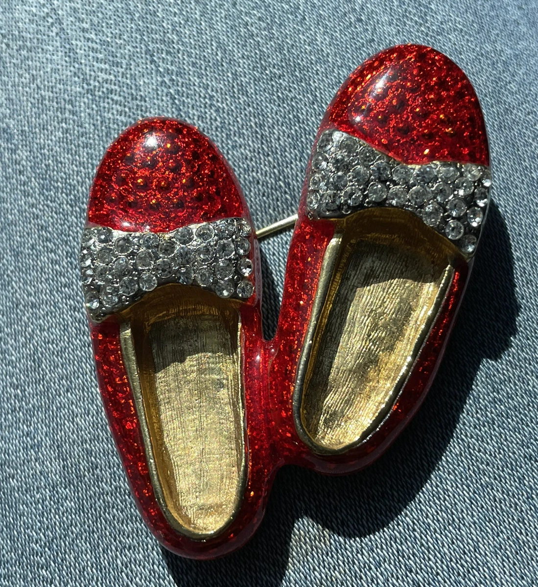 Vintage Mode Art Ruby Slippers Brooch Pin Wizard of Oz Retired 70s