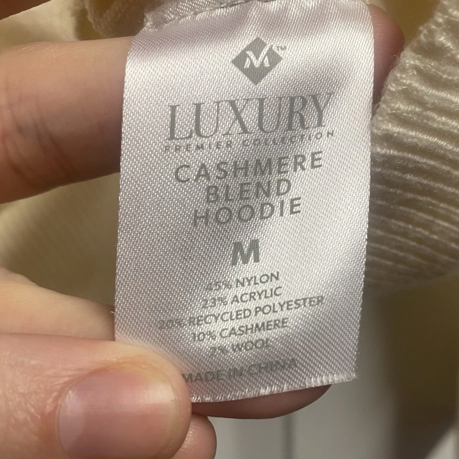 OFF WHITE Felpa con cappuccio Member’s Mark Luxury Premier Collection misto cashmere lana taglia media