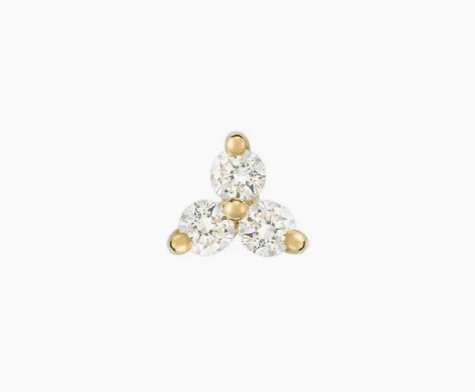 Push-In Stud 3 Natural Diamond Prong Setting 14K Gold 18G Labret Ear Stud - Image 2 of 4