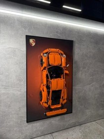 Art Holder Frame on the Wall 80x50 cm.  Technic 42056 Porsche 911 GT3 RS Orange