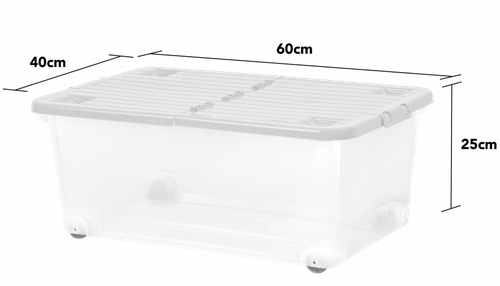 WHAM PACK OF 5 STORAGE BOXES WITH WHEELS AND FOLDING LID 45L CLEAR BASE GREY LID - Picture 2 of 5