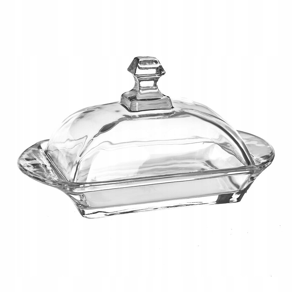 Glossy Glass Butter Dish With Lid and Handle Baron H10cm Housewarming