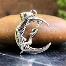 Handcrafted 925 Sterling Silver Moon Fairy Pendant Celtic Crescent Moon Pendant