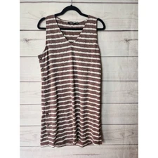 Doe & Rae Womens Sheath Dress Brown Striped Stretch Mini V Neck Sleeveless L
