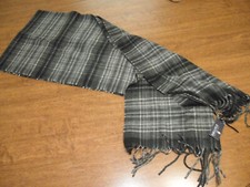 Stafford Mens Scarf Plaid Black Gray 11 1/2" x 62" NWT