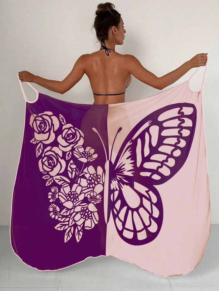 Ladies Bikini Cover Up Butterfly Beach Wrap Dress Women's Sarong Summer Swimwear - Image 4 of 4