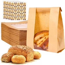 Paper Bread Bags 100-Pack with Window for Homemade Sourdough Packaging