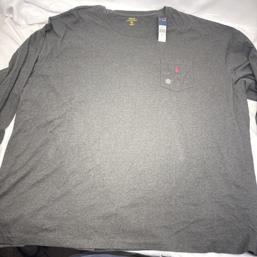 Neu mit Etikett Ralph Lauren Polo langärmliges Herren-T-Shirt marineblau grau Rundhalsausschnitt Größe. 6XL Big 6XB