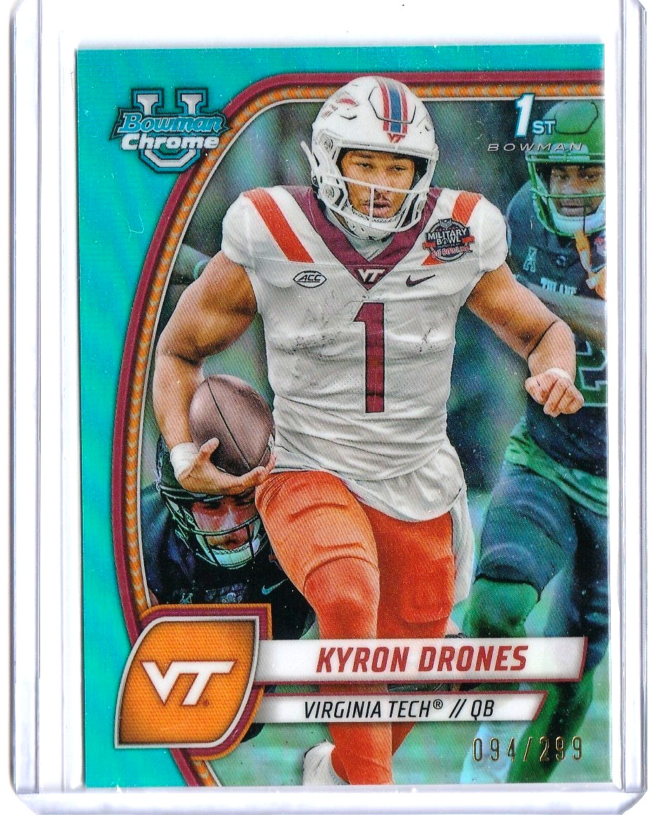 2024 Topps Bowman U Chrome 1st Bowman - Kyron Drones - Aqua /299 - Virginia Tech