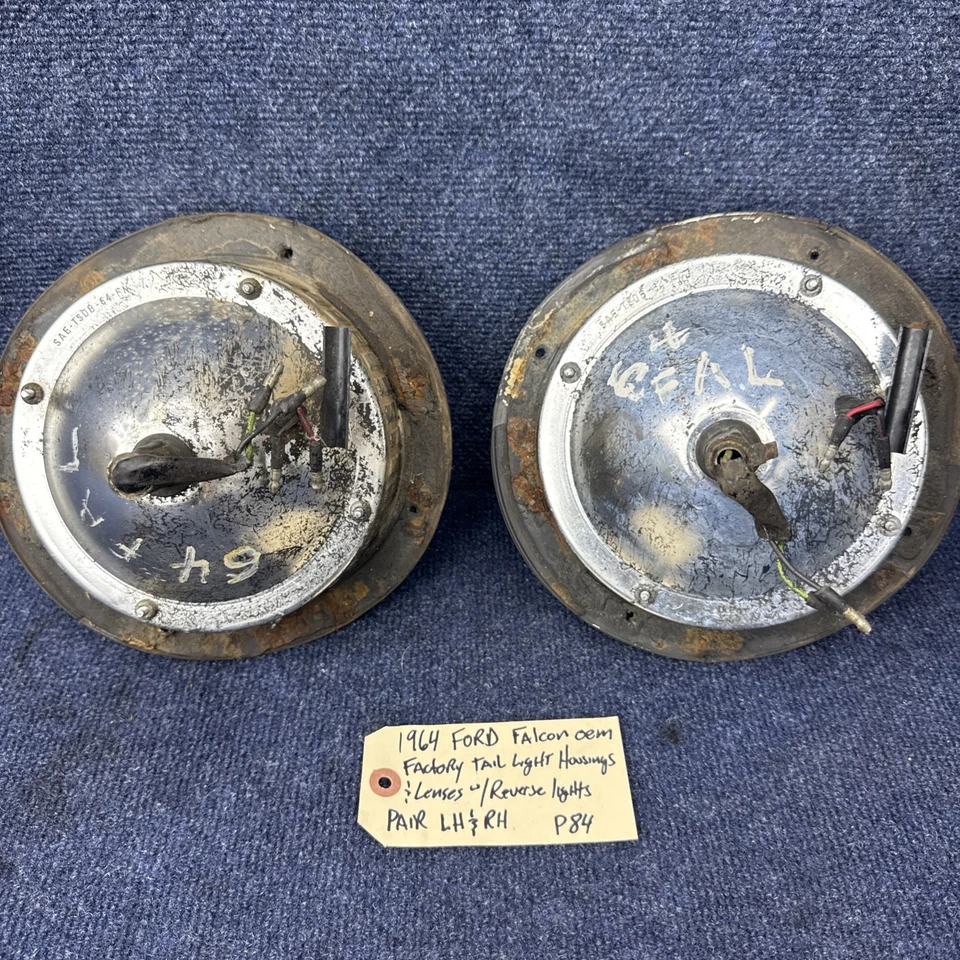 1964-1965 Ford Falcon Tail Light Housings w Reverse Light Lenses Original Pair - image 4 of 4