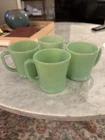 Anchor Hocking Fire Kind Oven Ware Lot Of 4 Jadeite D-handle Mugs Vintage