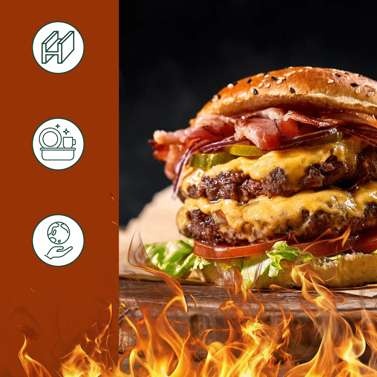 Juego Smash Burger Prensa Campana Spátula 5 piezas.