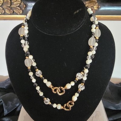 Vintage 1980er Kai-Yin Lo 925 Sterling schwarzer Onyx Kristall Quarz signiert Halskette
