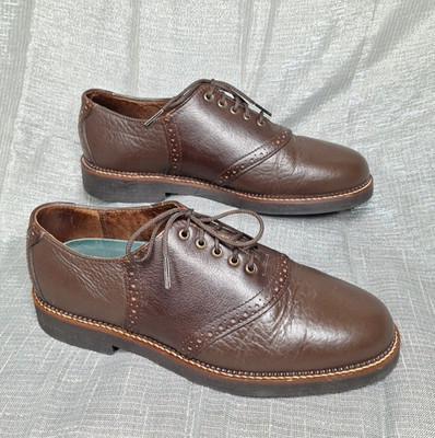 HS Trask Buffalo American Bison Leather Saddle Oxfords Brown USA SZ 9.5 M 9 1/2