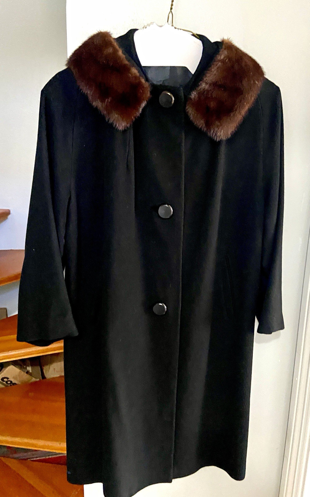 Vintage Cashmere Coat with Mink Collar (M)
