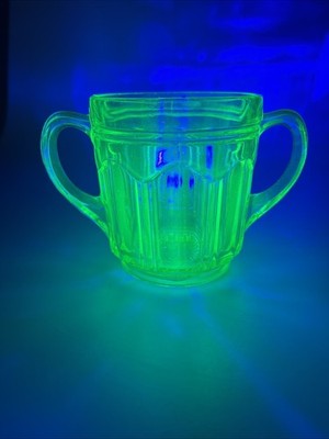 URANIUM VASELINE Anchor Hocking Green Depression Glass 2 Handle Spoon Bowl 4.25''