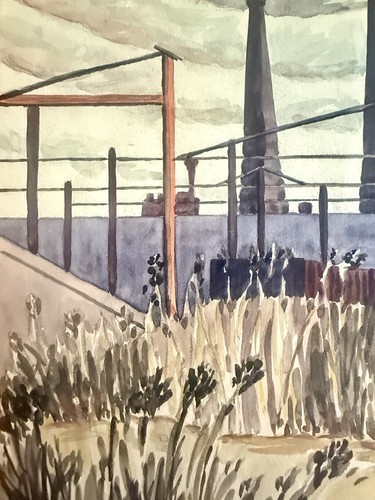 Art Deco Industrial Painting William P Brown Pennsylvania Railroad Yard 1937 - Picture 4 of 12