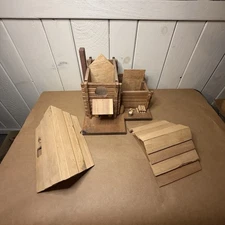 Handmade Rustic Log Cabin Birdhouse Folk Art 7 Entrances Cabin Lodge Décor