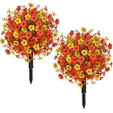 2 Pack 23.6" Artificial Boxwood Topiary Ball Trees with Ground Spike, UV Resi...