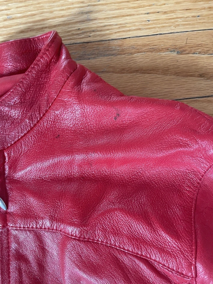 Chaqueta Barney’s New York Cooperativa Mujer Cuero Rojo Café Corredor X-Pequeña De Colección Foto 3 de 4