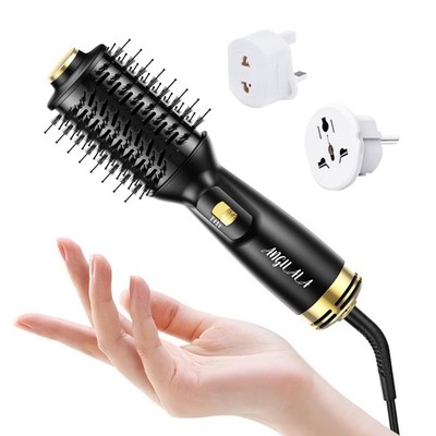 Mini Hair Dryer Brush Dual Voltage 100-250V with EU Plug Adapter - 100% Boar