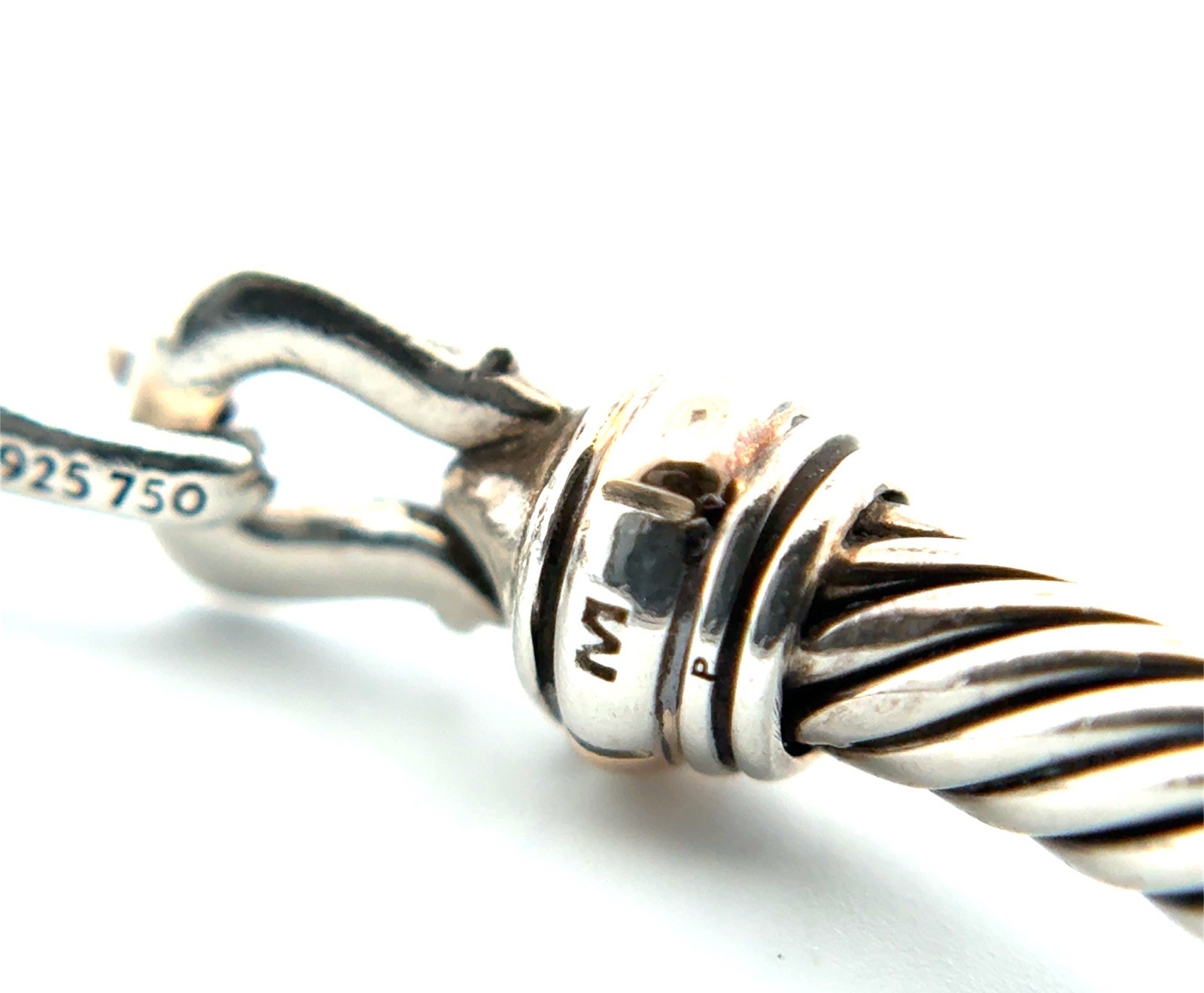 6.75” Medium David Yurman 925 Sterling & 18k Gold Cable Flex Buckle Bracelet