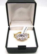 Vintage Brilliant White CZ Triple Stone Ring Two-Tone Plated Size 8