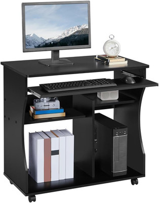 Holz Rollbarer Computertisch PC Laptoptisch für kleinen Platz, schwarz | platzsparend