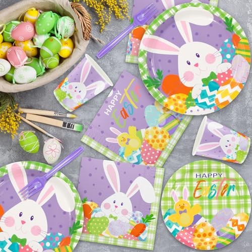 Easter Party Supplies, Bunny Colorful Eggs Disposable Tableware Set Kids - Imagen 3 de 6