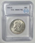 1953-D Franklin Half Dollar ICG Certified MS65 FBL With Toning