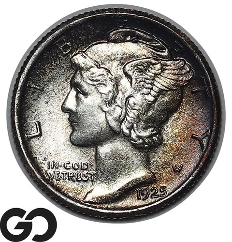 1925 Mercury Dime, Full Split Bands, BU++