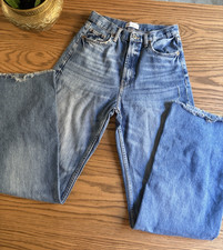 Zara Wide Leg High Rise Straight Jeans Women's 4 Blue Light Wash Coastal