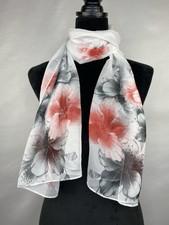 Sheer Floral Watercolor Print Scarf 59 X 18.5