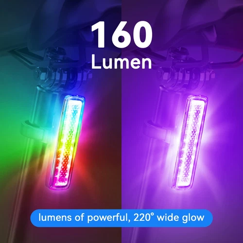 Bike Tail Light,LED Bicycle Rear Light with RGB Colors, USB-C Rechargeable Ra... - Picture 2 of 8