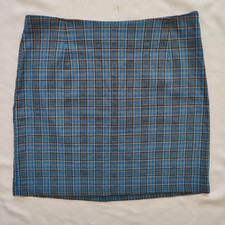 Vintage 90s Old Navy Plaid Mini Skirt Blue Clueless Grunge Stretch Size 16