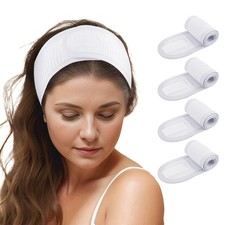 TopTie 4PCS Cotton Spa Facial Headband Waffle Terry Cloth, one size, White