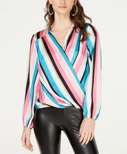 $165 Inc International Concepts Women's Multicolor Striped V-Neck Blouse Size S