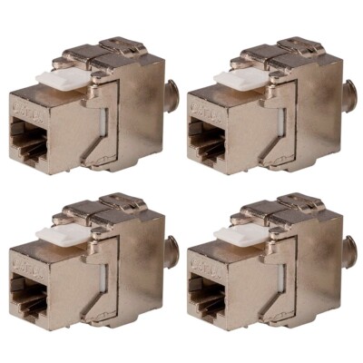 4 Pcs Cat6 RJ45 Network LAN 180 Degree Slim Shielded Keystone Jack FTP Tool Less