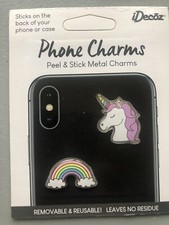 Peel  Stick Metal Phone Charms Unicorn  Rainbow Clouds Reusable