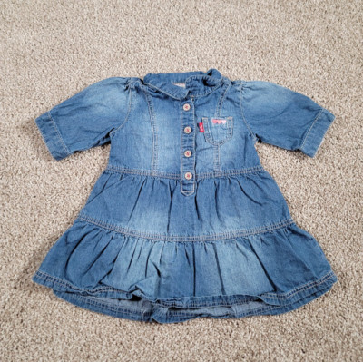Levi s 6-9 Months Baby Girl Denim Dress Western Chambray Vintage Y2K Pocket CUTE