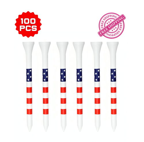100PCS 2 3/4 inches 70 mm Wooden Golf Tees with USA Stars & Strips American Flag