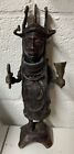 Vintage Benin Bronze Chief Statue Sculpture Nigeria 12” Tall Nice Detail!
