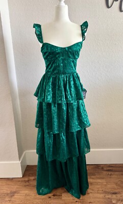 NWT Lulus Stunning Glory Hunter Green Floral Jacquard Tiered Maxi Dress  Size S O | eBay