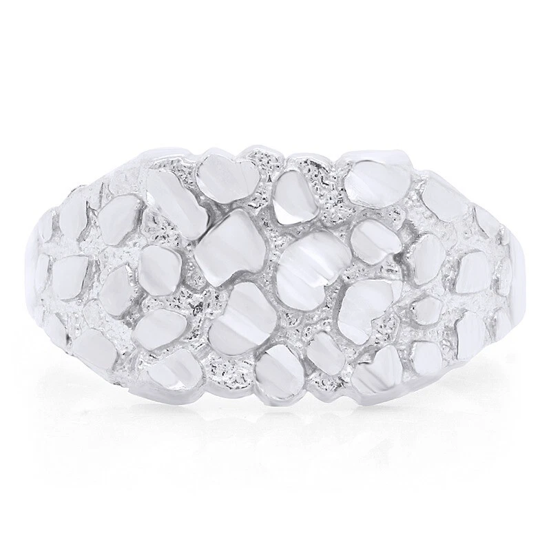 Anillo de compromiso cuadrado pepita grande para hombre banda oro macizo real de 10 k Foto 2 de 4