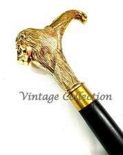 SOLID BRASS LION STYLE HEAD HANDLE BLACK VICTORIAN WOODEN WALKING STICK / CANE