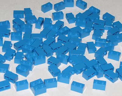 LEGO LOT OF 100 NEW DARK AZURE 1 X 2 BRICKS BUILDING BLOCKS PIECES 