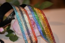 2 YARD 1 1/2" double-faced woven ribbon - sparkly rainbow black w/ gold sparkles