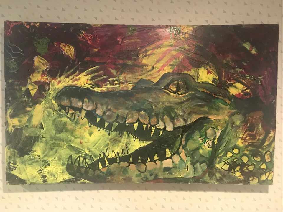Alligator Original Art PAINTING, Raw Modern Contemporary Large 36”x 21.75 - Image 2 of 4