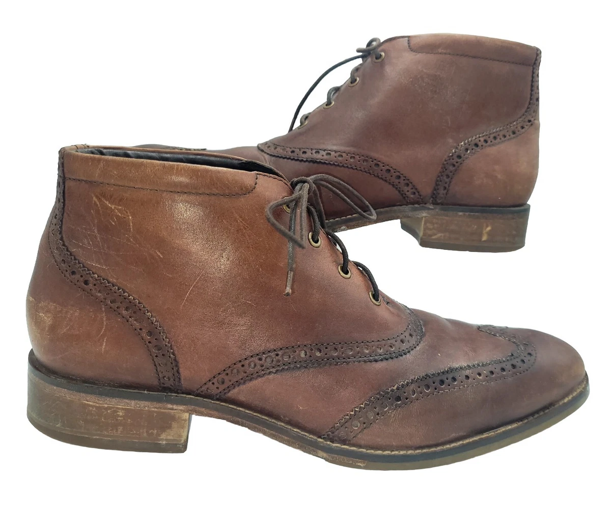 Cole Haan Liam Chukka Wing Tip Brown Leather Ankle Brogue Boots C11053 Size 12M