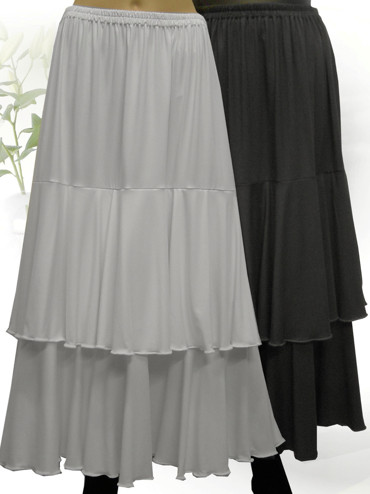 LAGENLOOK Shabby Volant Godet Falda Negro L-XL-XXL-XXXL 46 48 50 52 54 56 58